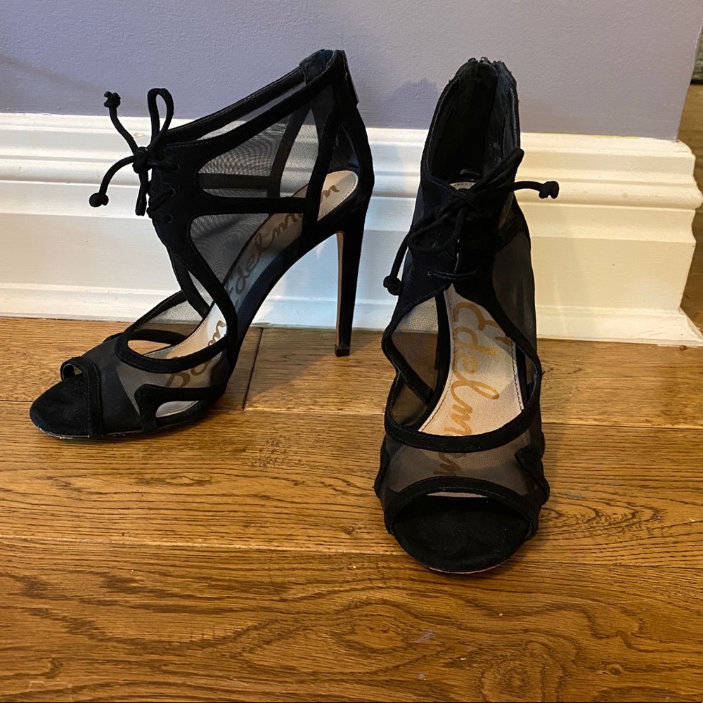 Velvet + Mesh Lace Up Heels